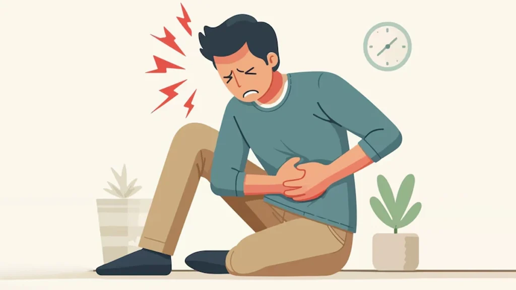 Hands resting on a stomach, illustrating the gut-brain connection and nausea caused by anxiety.